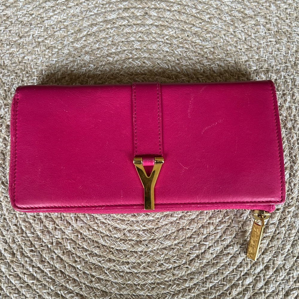 YSL Saint Laurent Long Zippy Wallet Pink
